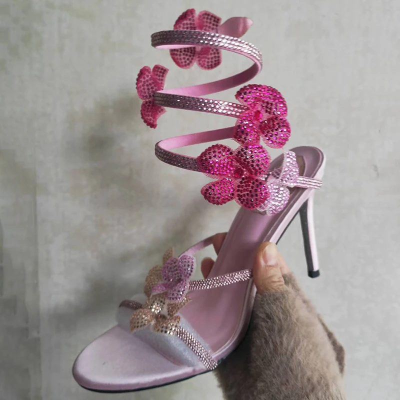 Aneikeh Sexy cristal fleur bande étroite bride à la cheville sandales femme mince talons hauts Style de rue pôle danse dames chaussures – Image 10