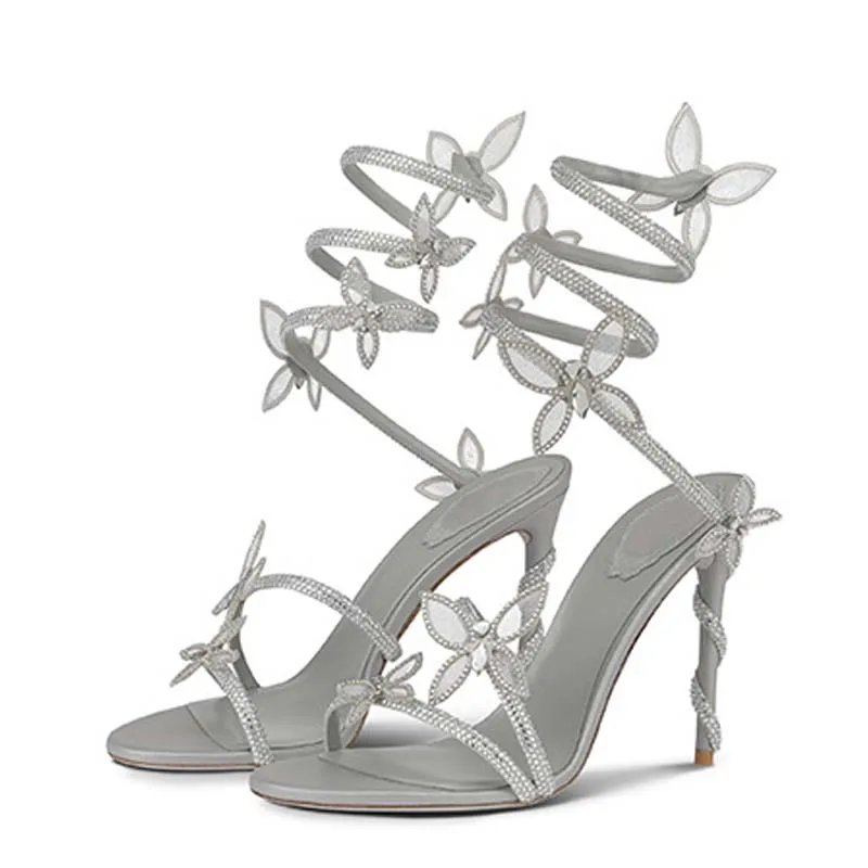 Aneikeh Sexy cristal fleur bande étroite bride à la cheville sandales femme mince talons hauts Style de rue pôle danse dames chaussures – Image 8