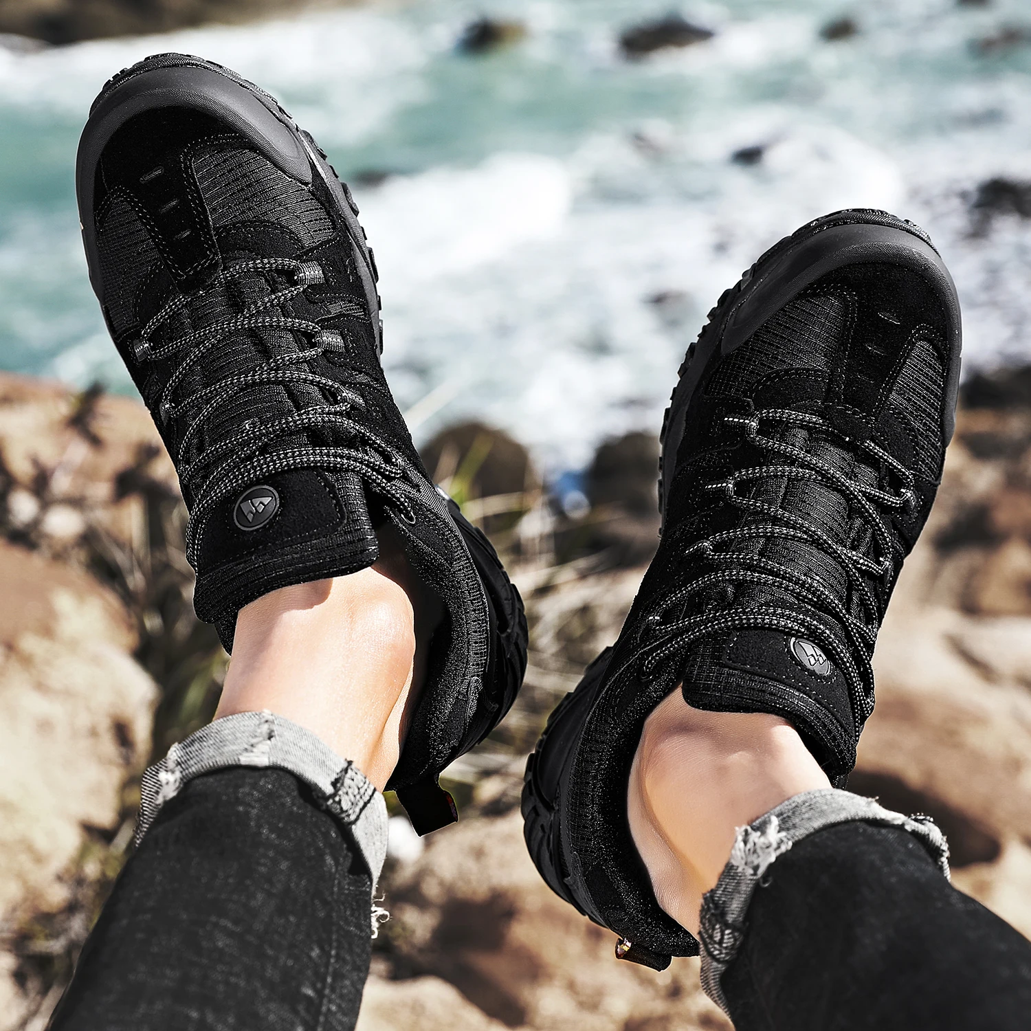 HIKEUP chaussures de randonnée pour hommes chaussures d'extérieur en daim et cuir résistant à l'usure hommes Trekking marche chasse baskets tactiques – Image 36