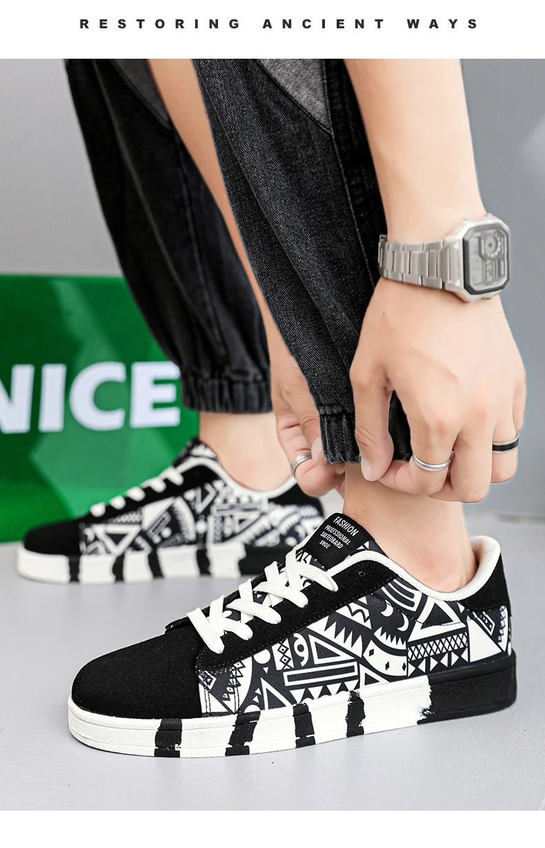 YRZL-Chaussures de course en toile à lacets pour hommes, baskets de sport à la mode, baskets de développement, imprimé graffiti, Leeds, style géométrique – Image 26