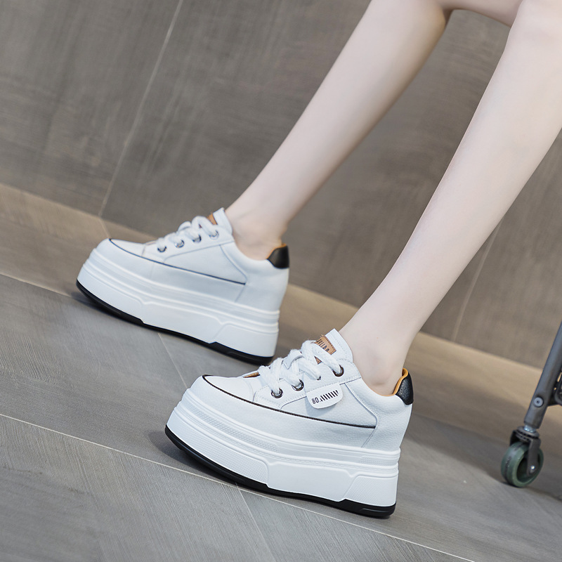 Fujin 9 cm vache daim en cuir véritable femmes chaussures vulcanisées plate-forme compensée Skate Boarding haute marque talons chaussures d'été décontractées – Image 22