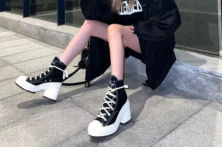 Femmes plate-forme baskets marque de luxe femmes bottes mode en plein air Skateboard chaussures femmes haut toile Sneaker grande taille 36-42 – Image 17