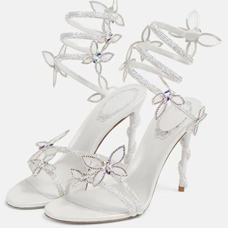 Aneikeh Sexy cristal fleur bande étroite bride à la cheville sandales femme mince talons hauts Style de rue pôle danse dames chaussures – Image 9
