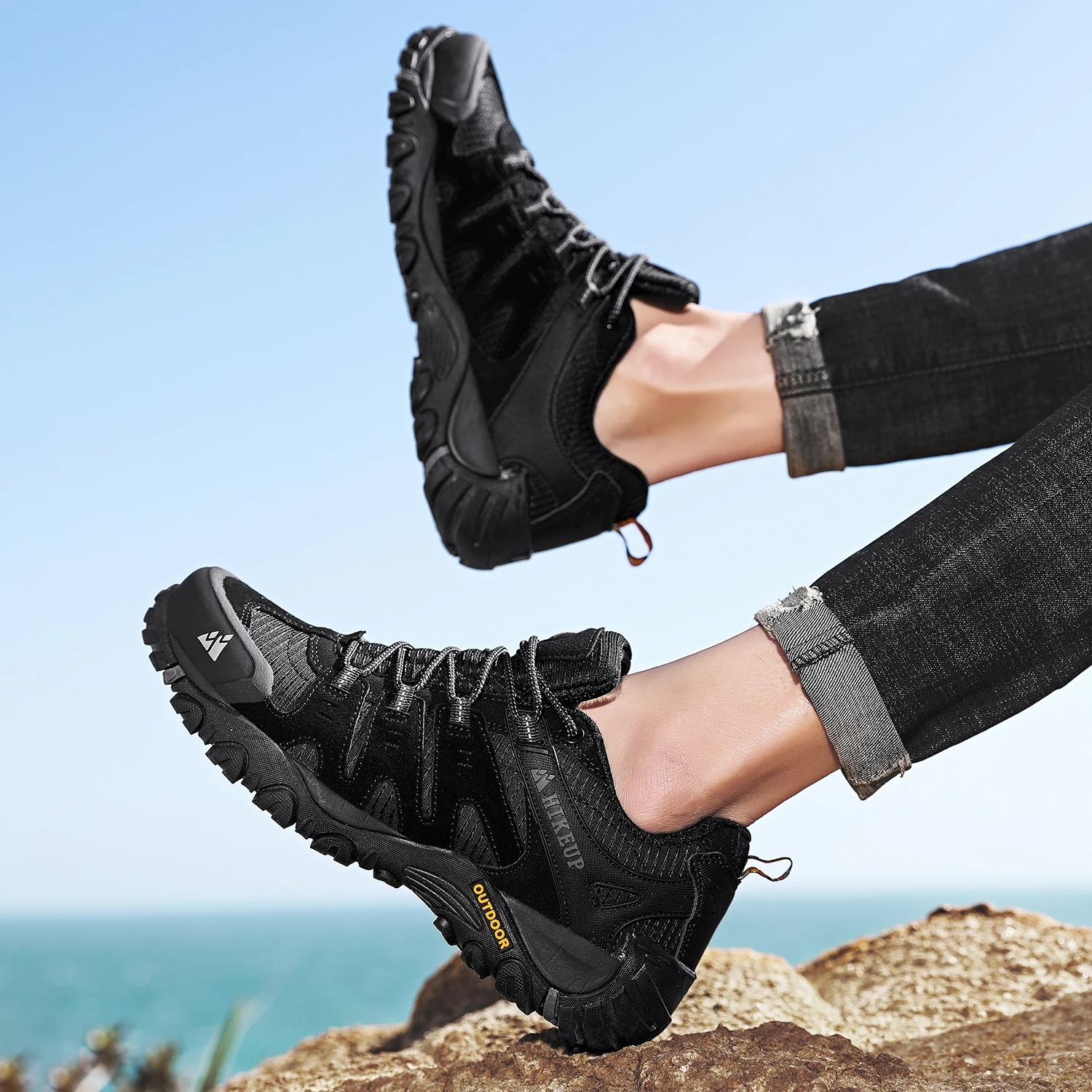 HIKEUP chaussures de randonnée pour hommes chaussures d'extérieur en daim et cuir résistant à l'usure hommes Trekking marche chasse baskets tactiques – Image 38