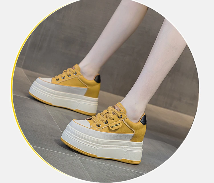 Fujin 9 cm vache daim en cuir véritable femmes chaussures vulcanisées plate-forme compensée Skate Boarding haute marque talons chaussures d'été décontractées – Image 42