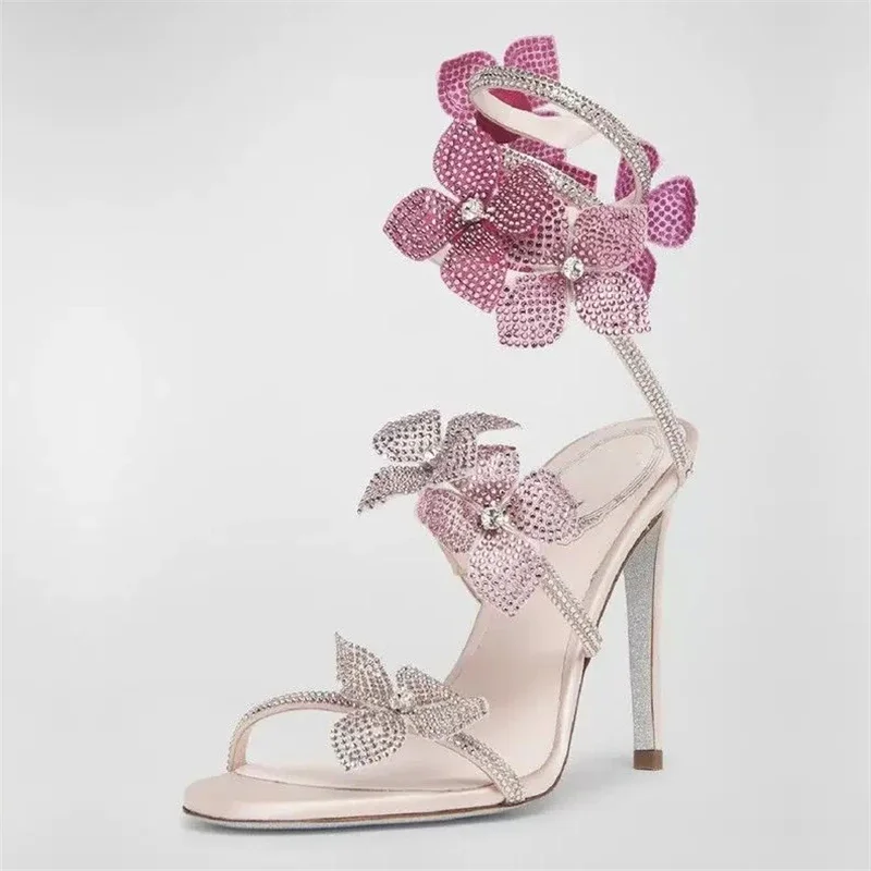 Aneikeh Sexy cristal fleur bande étroite bride à la cheville sandales femme mince talons hauts Style de rue pôle danse dames chaussures – Image 20