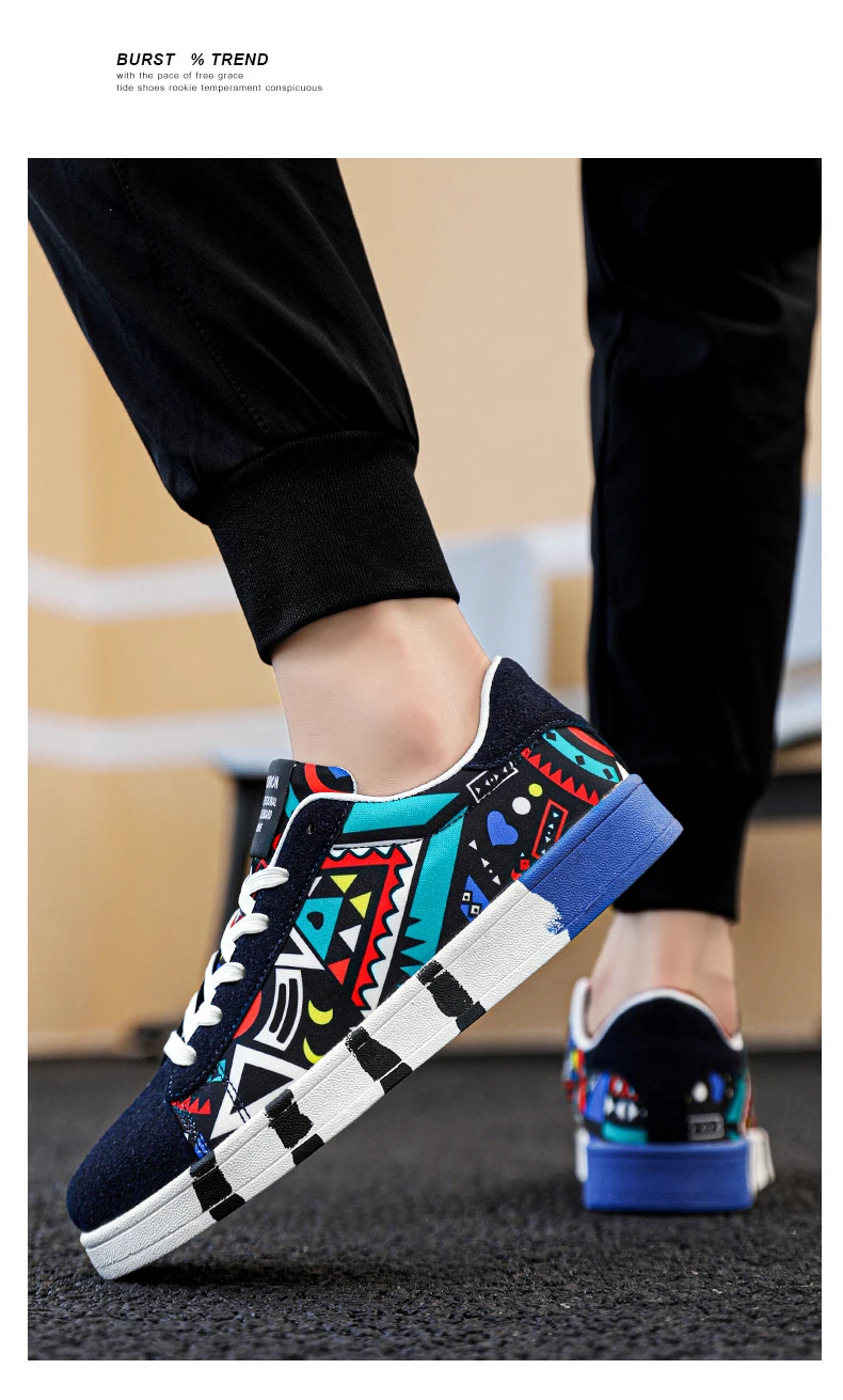 YRZL-Chaussures de course en toile à lacets pour hommes, baskets de sport à la mode, baskets de développement, imprimé graffiti, Leeds, style géométrique – Image 17