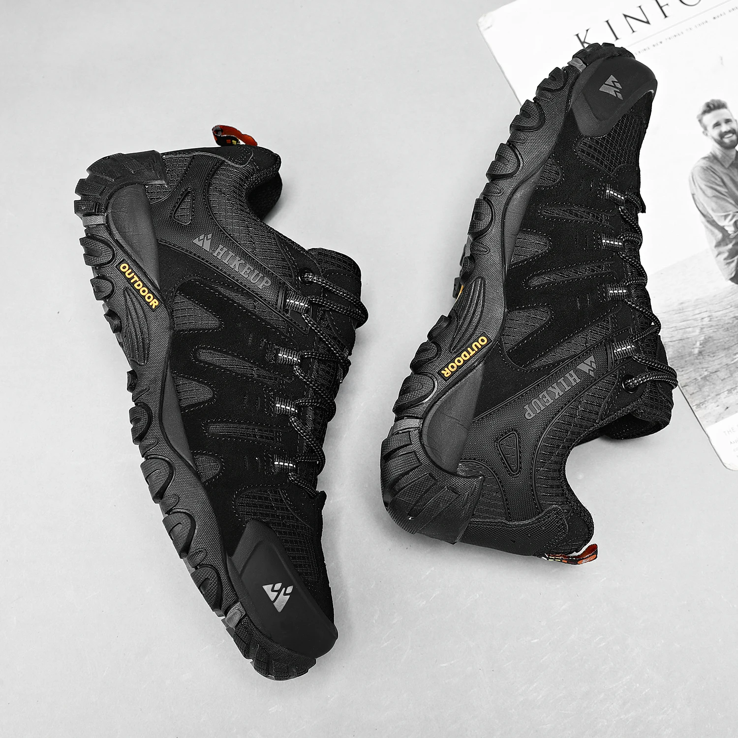 HIKEUP chaussures de randonnée pour hommes chaussures d'extérieur en daim et cuir résistant à l'usure hommes Trekking marche chasse baskets tactiques – Image 47