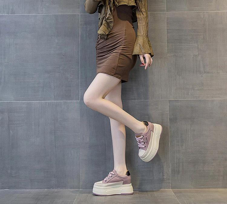 Fujin 9 cm vache daim en cuir véritable femmes chaussures vulcanisées plate-forme compensée Skate Boarding haute marque talons chaussures d'été décontractées – Image 41