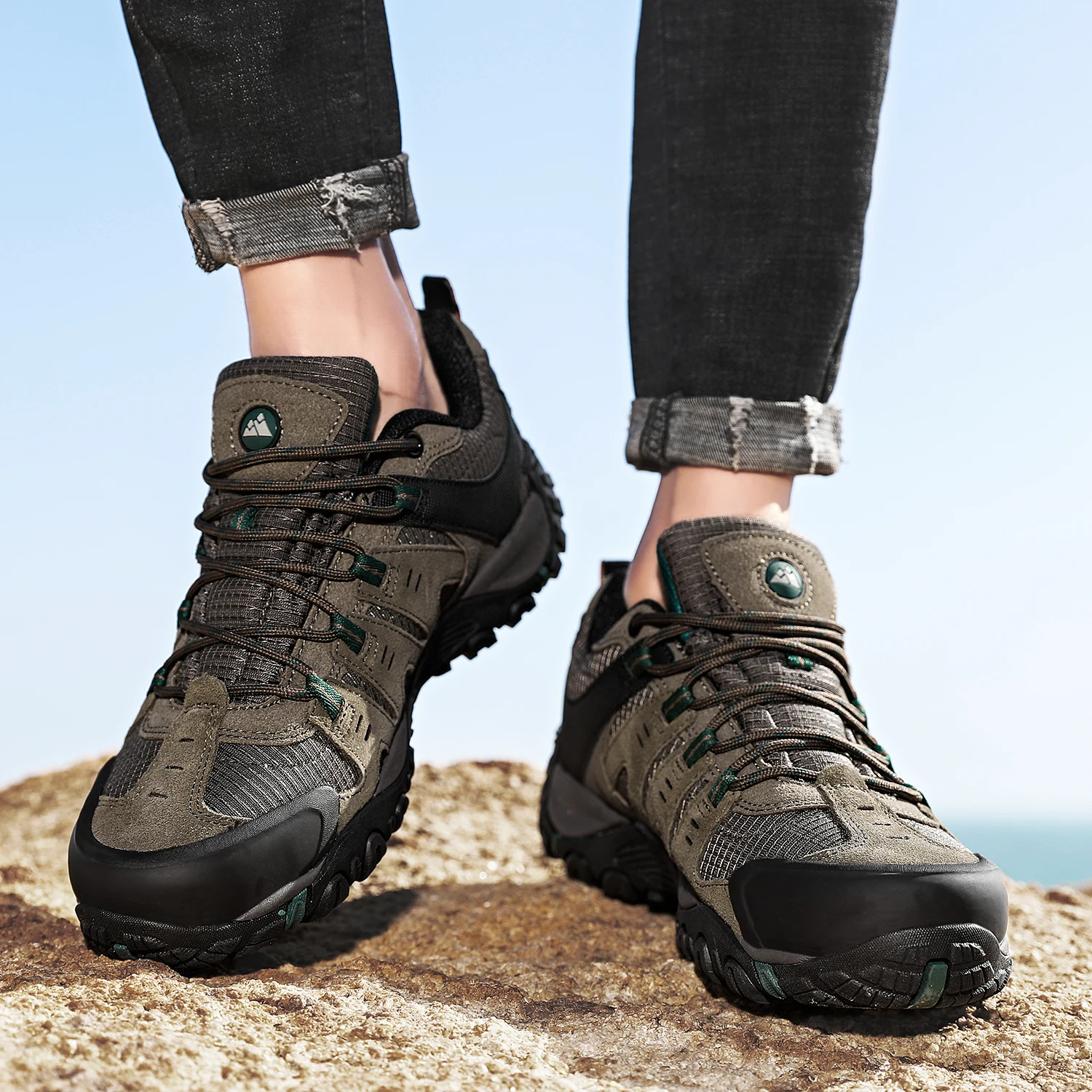 HIKEUP chaussures de randonnée pour hommes chaussures d'extérieur en daim et cuir résistant à l'usure hommes Trekking marche chasse baskets tactiques – Image 30