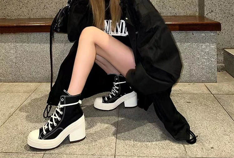 Femmes plate-forme baskets marque de luxe femmes bottes mode en plein air Skateboard chaussures femmes haut toile Sneaker grande taille 36-42 – Image 18