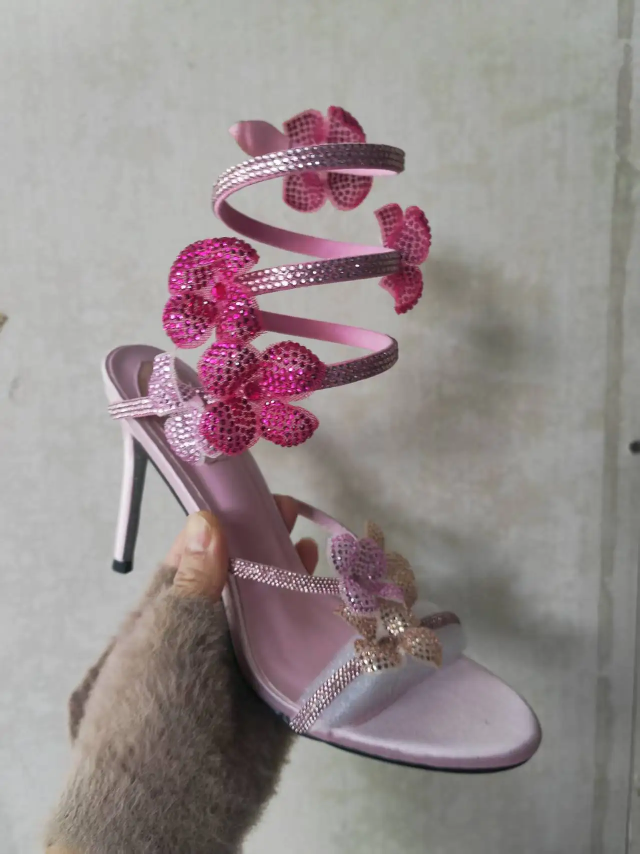 Aneikeh Sexy cristal fleur bande étroite bride à la cheville sandales femme mince talons hauts Style de rue pôle danse dames chaussures – Image 16