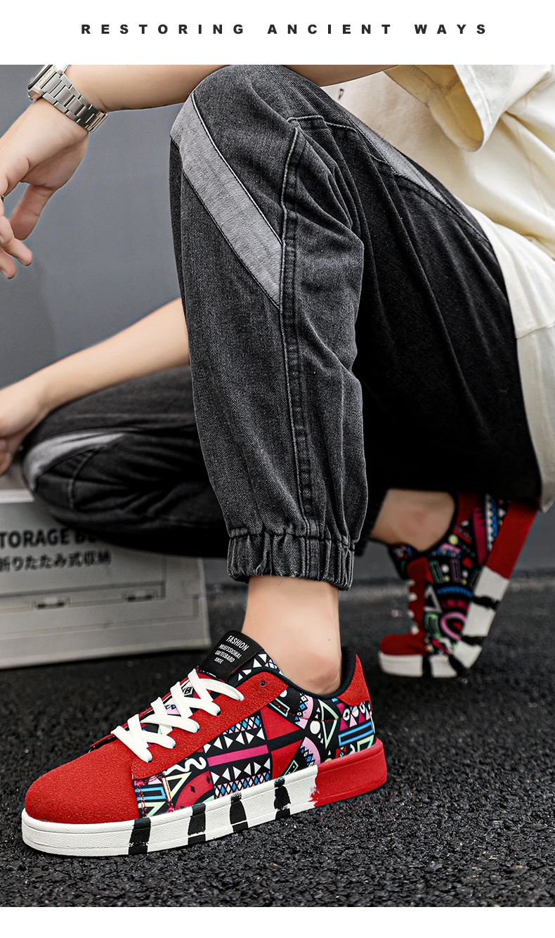 YRZL-Chaussures de course en toile à lacets pour hommes, baskets de sport à la mode, baskets de développement, imprimé graffiti, Leeds, style géométrique – Image 18