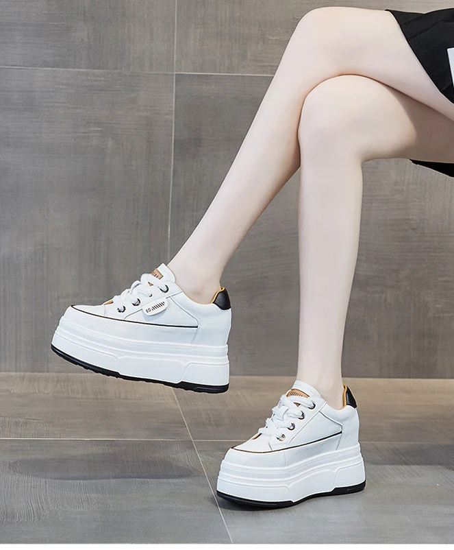 Fujin 9 cm vache daim en cuir véritable femmes chaussures vulcanisées plate-forme compensée Skate Boarding haute marque talons chaussures d'été décontractées – Image 56