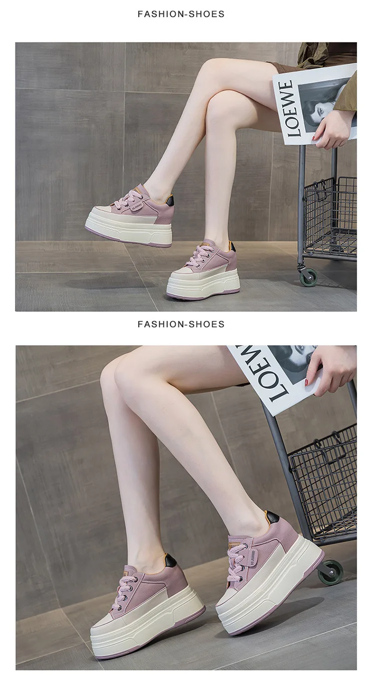 Fujin 9 cm vache daim en cuir véritable femmes chaussures vulcanisées plate-forme compensée Skate Boarding haute marque talons chaussures d'été décontractées – Image 34