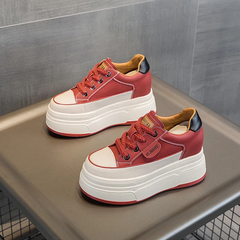 Fujin 9 cm vache daim en cuir véritable femmes chaussures vulcanisées plate-forme compensée Skate Boarding haute marque talons chaussures d'été décontractées – Image 24