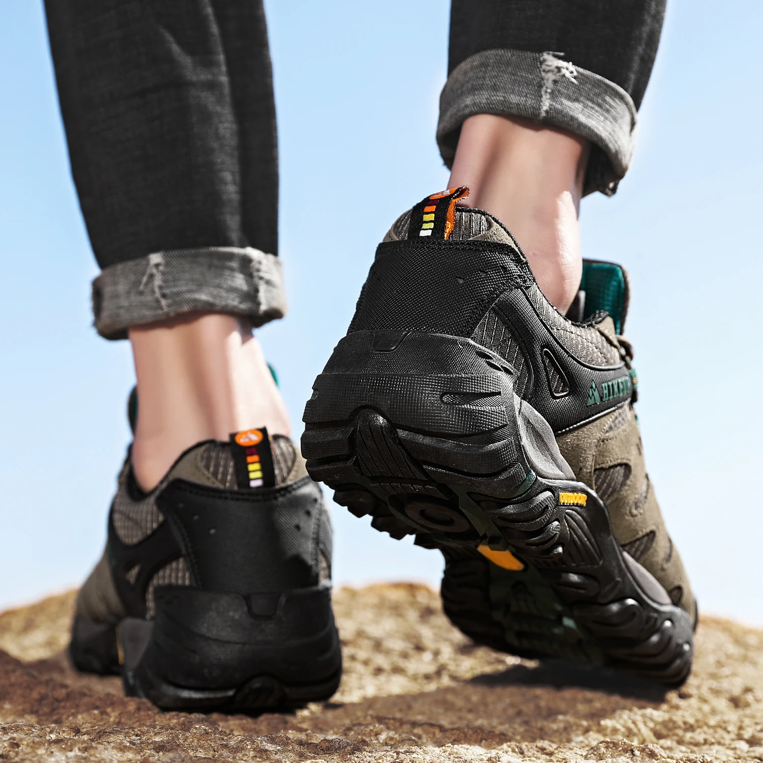 HIKEUP chaussures de randonnée pour hommes chaussures d'extérieur en daim et cuir résistant à l'usure hommes Trekking marche chasse baskets tactiques – Image 33