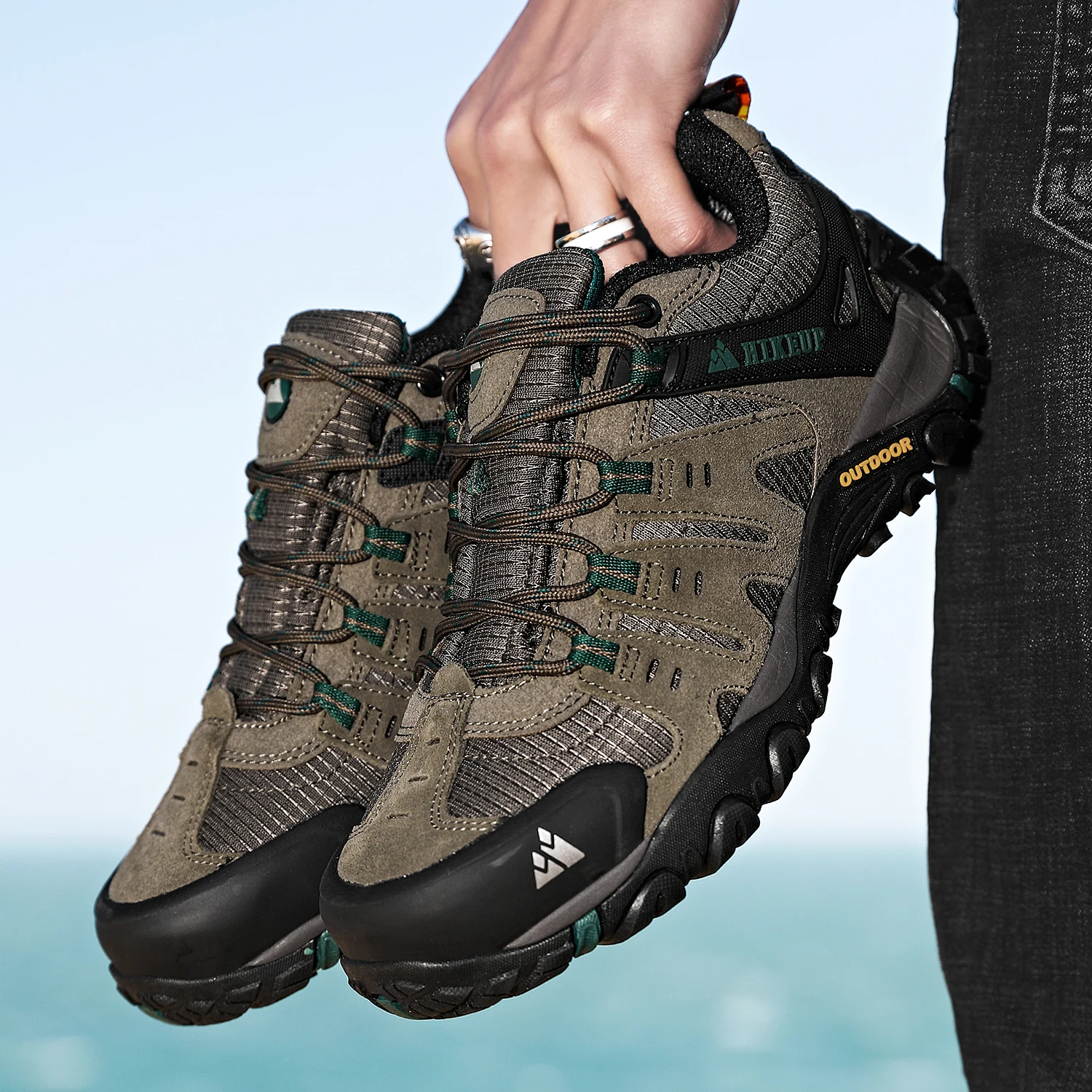 HIKEUP chaussures de randonnée pour hommes chaussures d'extérieur en daim et cuir résistant à l'usure hommes Trekking marche chasse baskets tactiques – Image 26