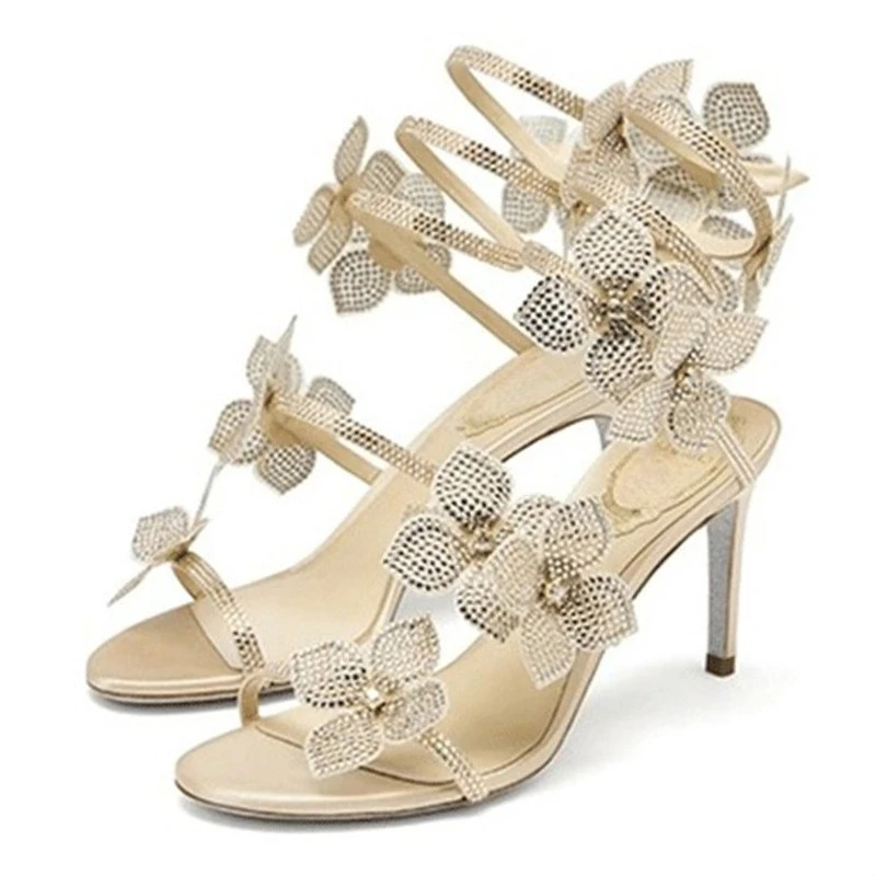 Aneikeh Sexy cristal fleur bande étroite bride à la cheville sandales femme mince talons hauts Style de rue pôle danse dames chaussures – Image 11