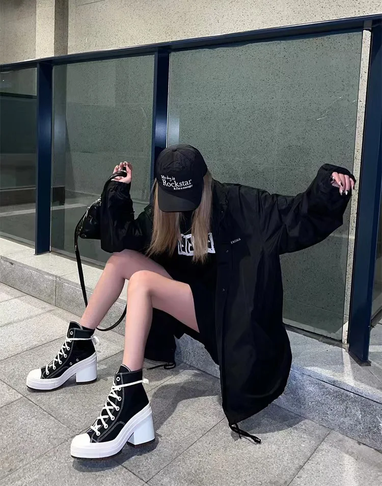 Femmes plate-forme baskets marque de luxe femmes bottes mode en plein air Skateboard chaussures femmes haut toile Sneaker grande taille 36-42 – Image 16