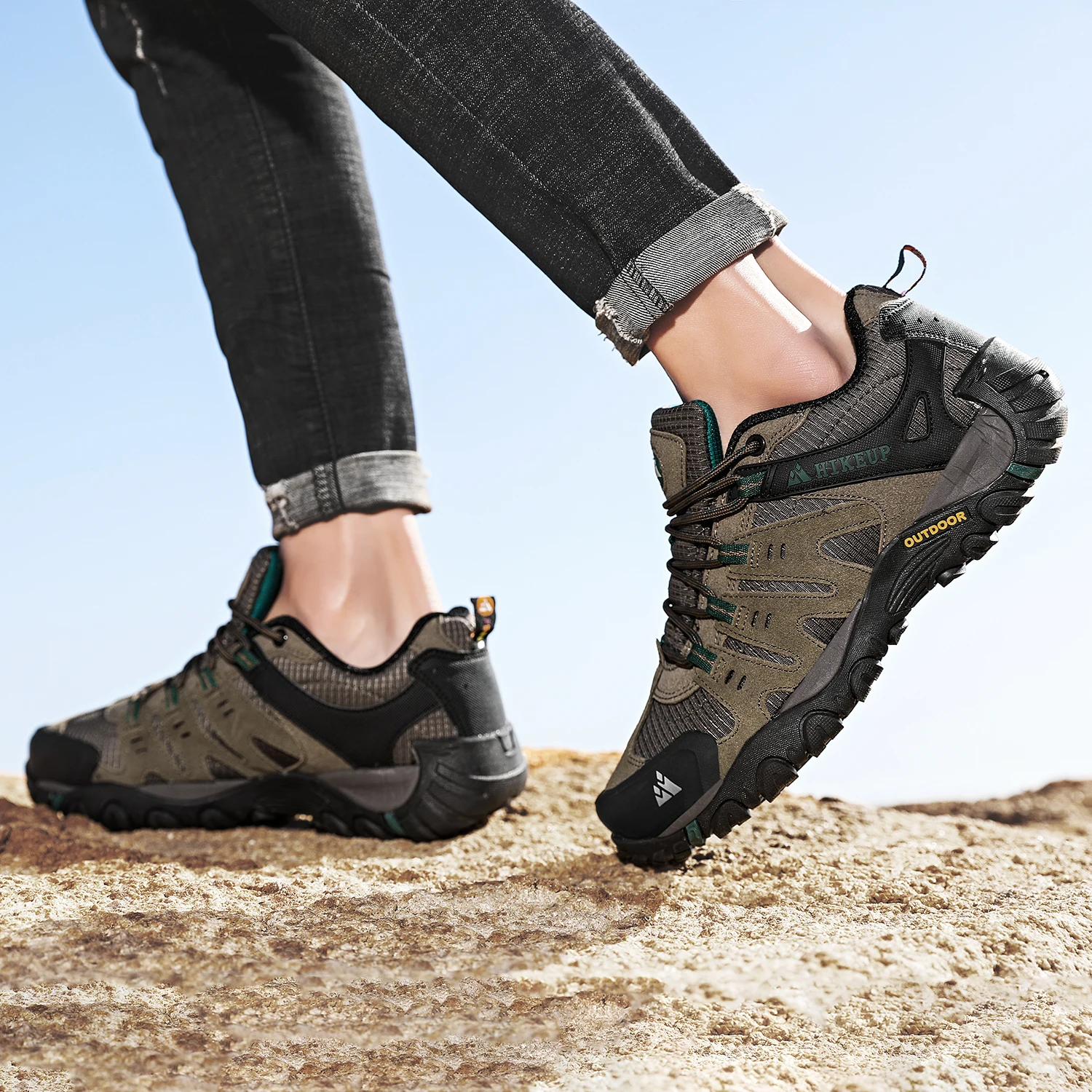 HIKEUP chaussures de randonnée pour hommes chaussures d'extérieur en daim et cuir résistant à l'usure hommes Trekking marche chasse baskets tactiques – Image 31